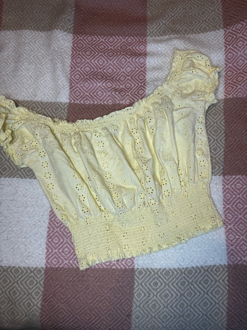 Yellow Off-Shoulder Eyelet Top